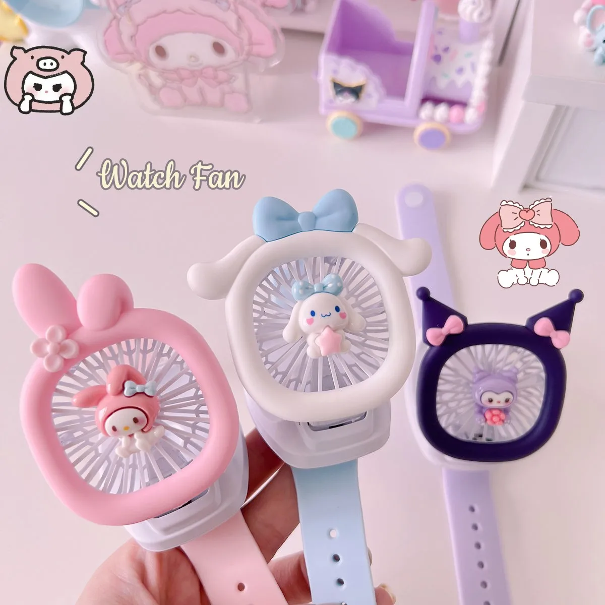 

Kawaii Kuromi Cinnamoroll My Melody Cartoon Children Summer Fan Watch Anime Usb Rechargeable Portable Fan Cute Birthday Gifts