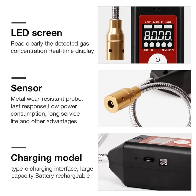 Детектор утечки горючих газов A25P с звуковой сигнализацией - LD610 для обнаружения метана (C4H10, H2) в диапазоне от 100 до 9999 ppm (art.: 3920d80ae3fb8) - 3920d80ae3fb8