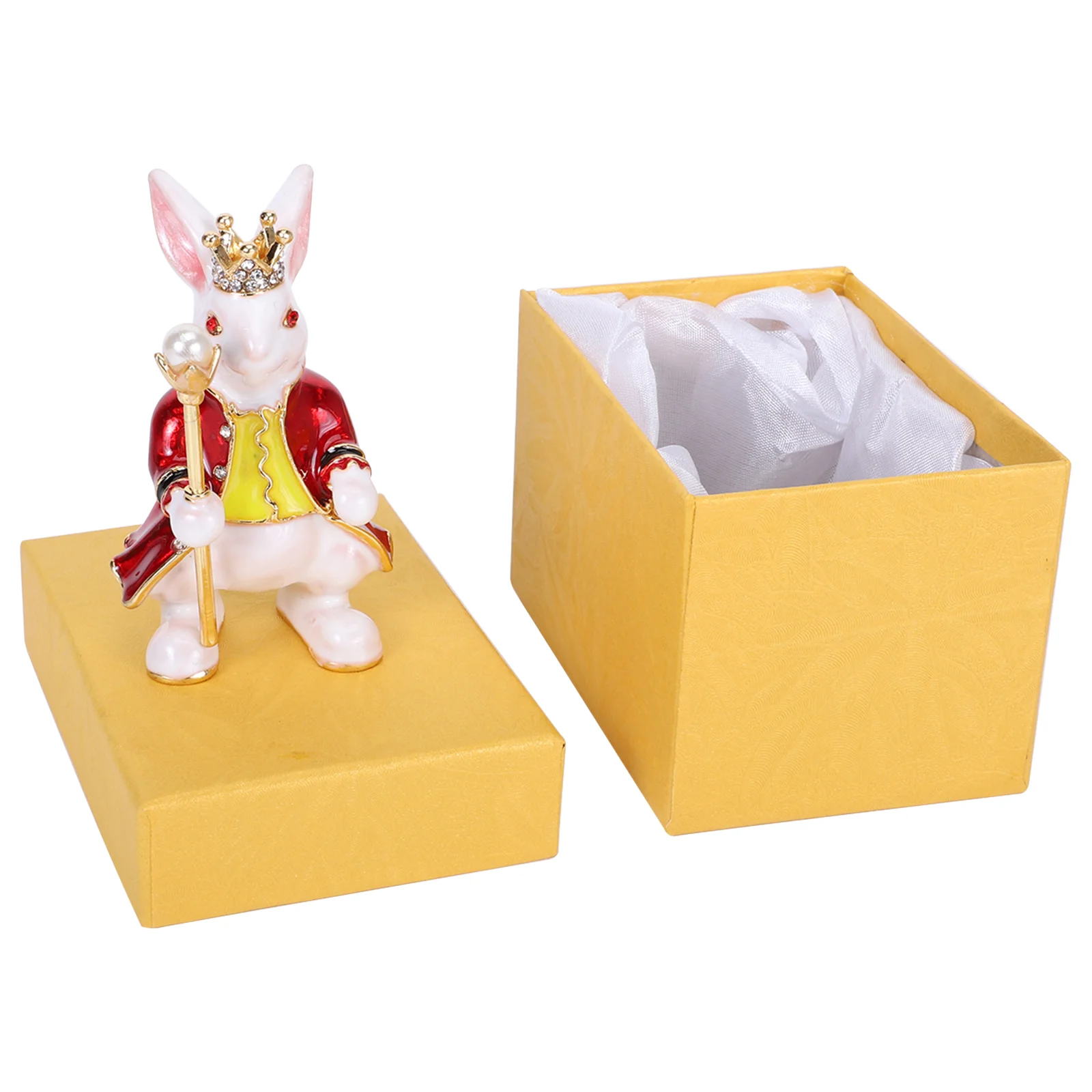 

Rabbit with Crown Figurines Small Trinket Organizer Jewelry Ring Storage Box