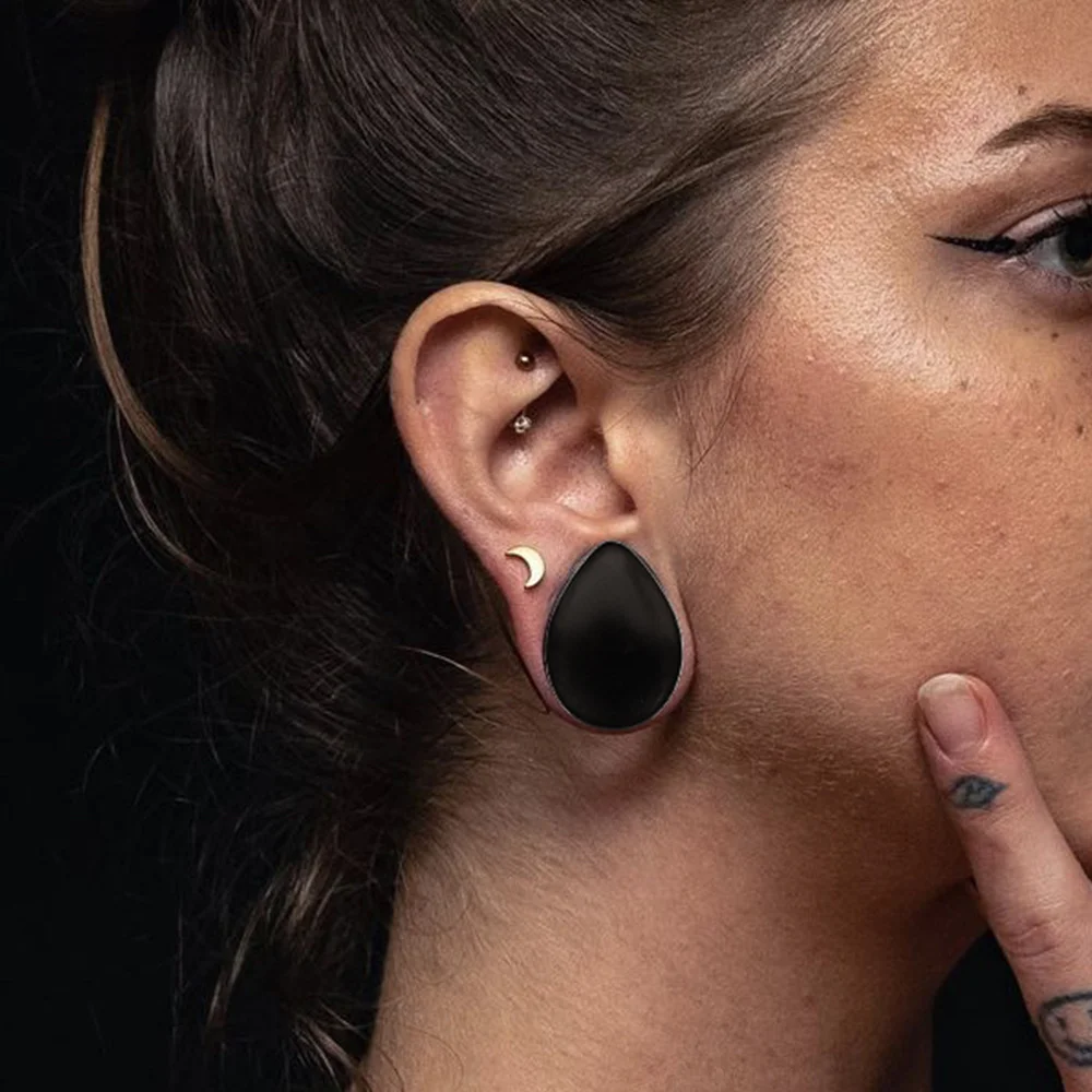 Doearko 2PCS New Stainless Steel Sincere Teardrop Ear Gauges Plugs Piercing Tunnels Women Wedding Body Jewelry Gift