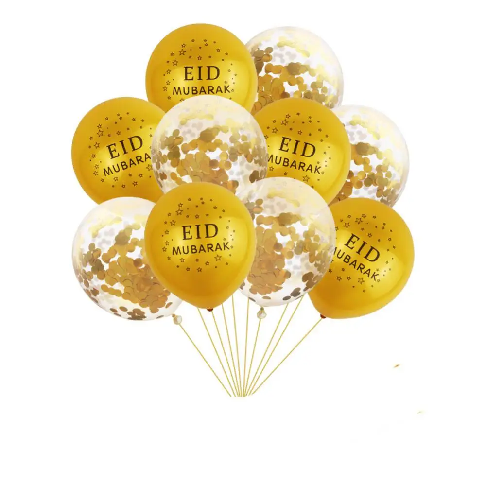 

10pcs Eid Mubarak Gold Banner Latex Glitter Ballon Decoration Ramadan Kareem Eid For Home Decoration Festival Party Supplies