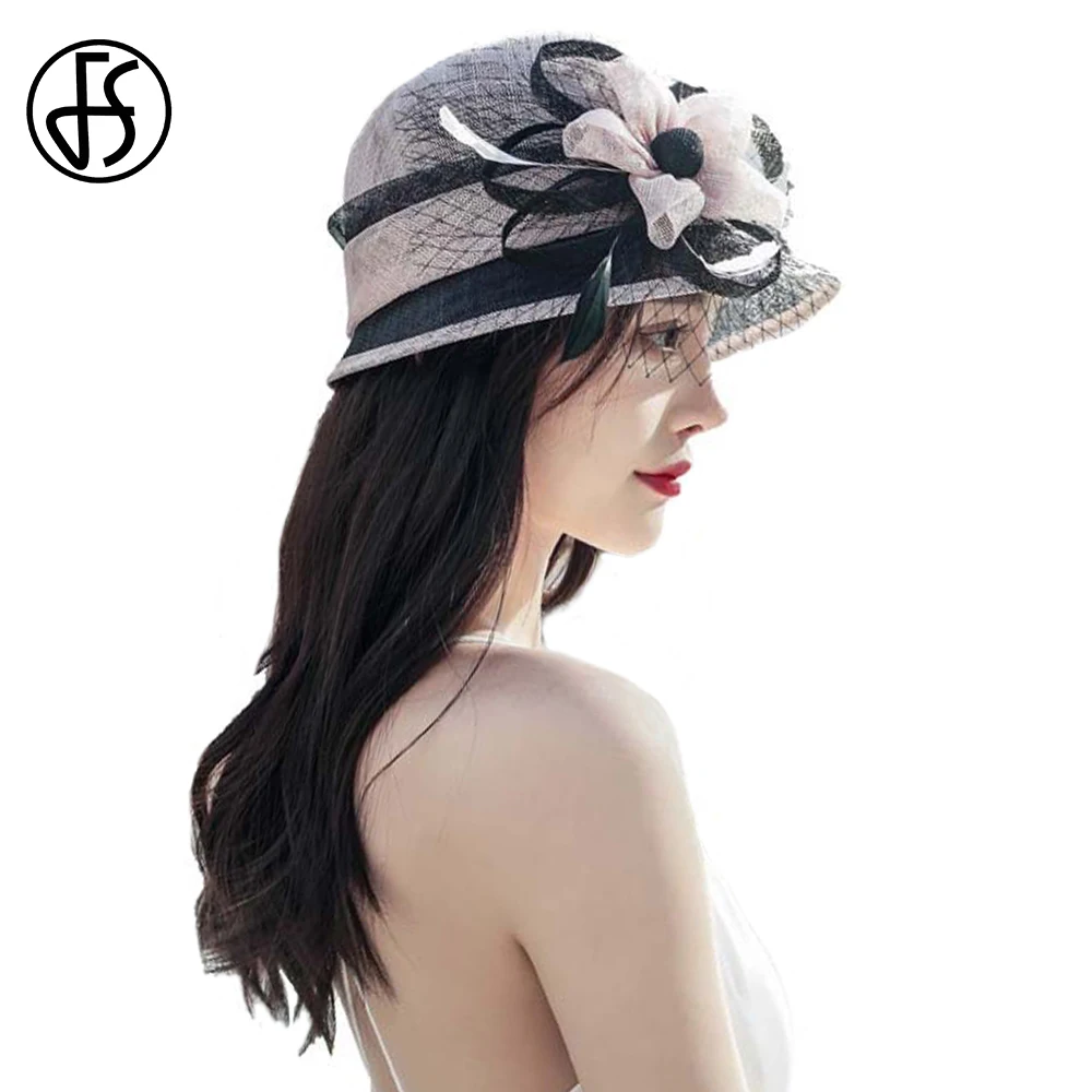 

FS Summer Luxury Wedding Hats For Women Flower Ornament Elegant Church Sunbonnet Ladies Holiday Travel Sun Protection Beach Cap