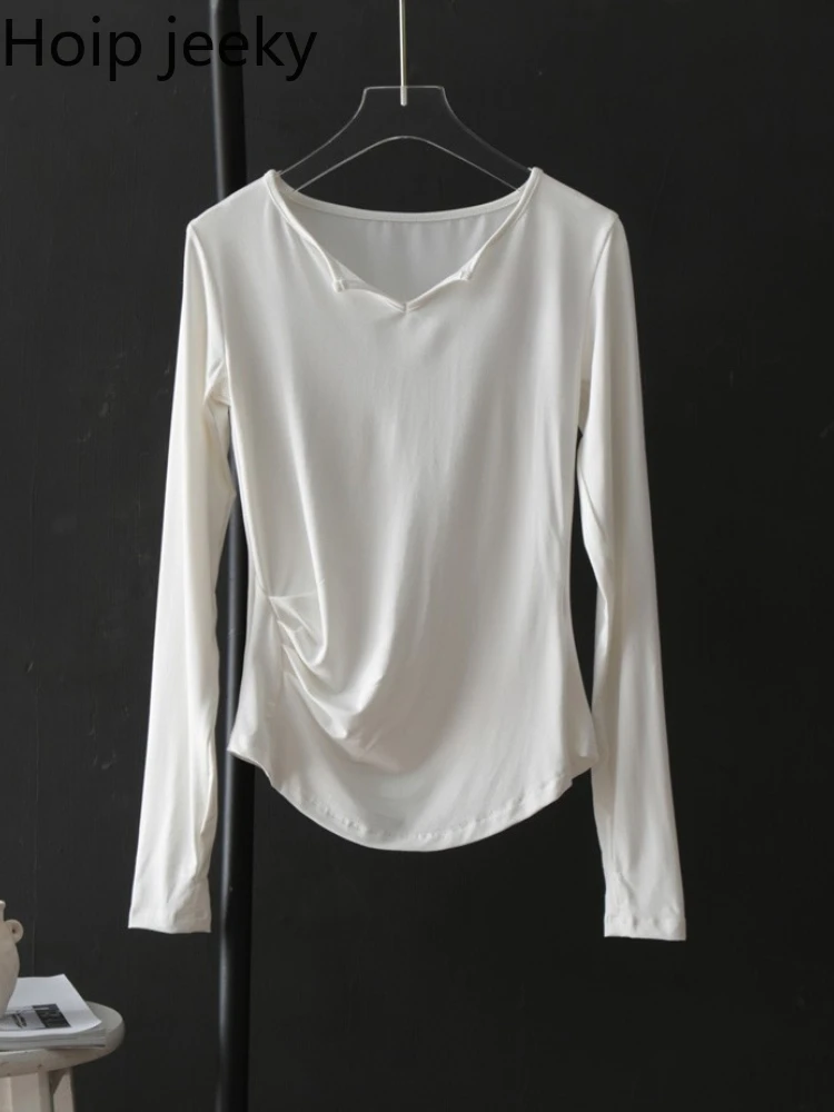 

Hoip Jeeky Summer V Neck Yoga Wear Women 2022 New Sexy Long-Sleeved Sports Top Bottoming Shirt Stretch Breathable Quick-Drying