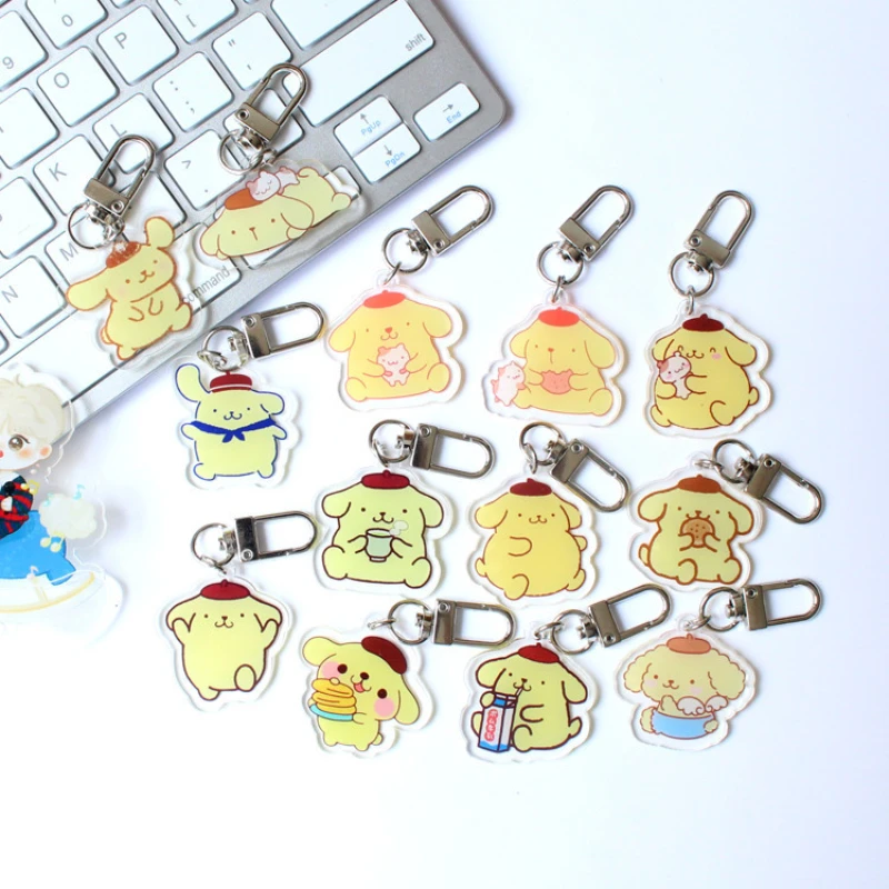 

Sanrio Pompom Purin Keychain Kawaii Acrylic Transparent Double Layer Key Chain Fashion Cute Backpack Ornaments for Girls