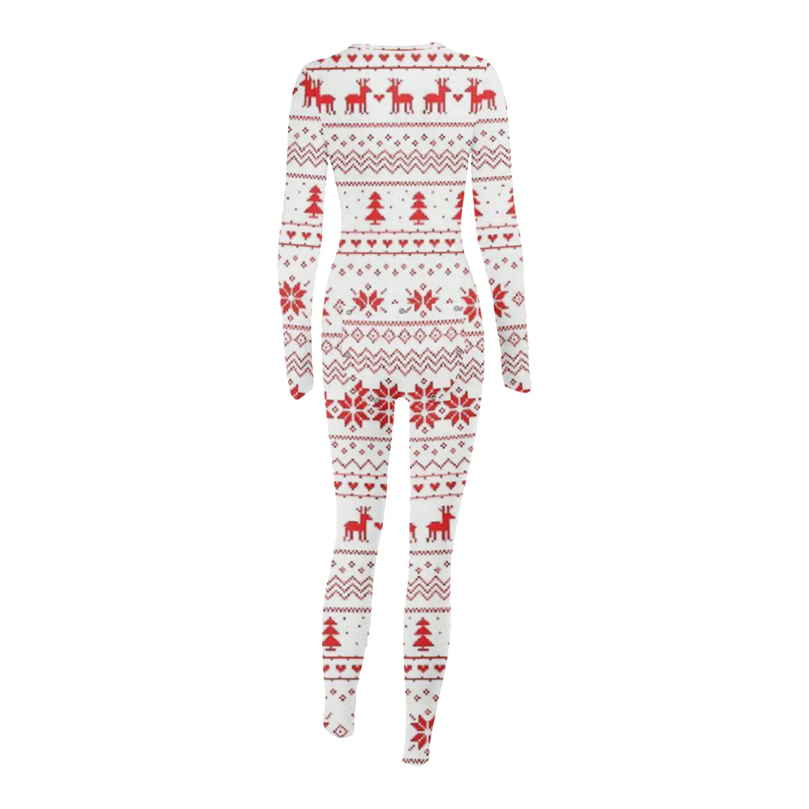 Jumpsuits For Women 2022 Christmas Onesies Sexy Butt Button Back Flap Jumpsuit V Neck Long Sleeve Romper Santa Pajamas Female