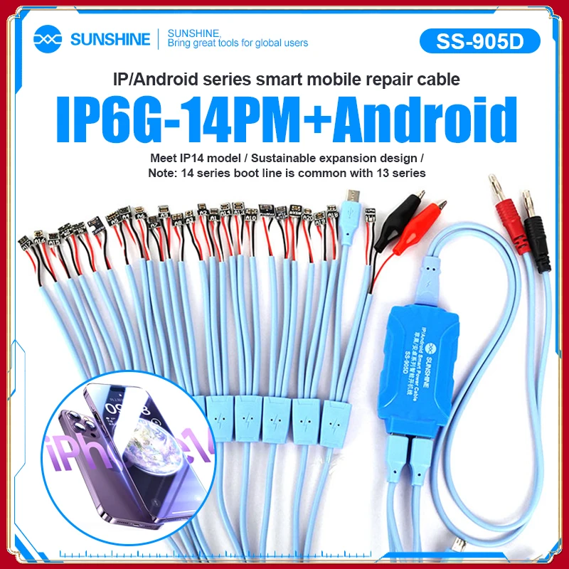 

SUNSHINE SS-905D V7.0 New Phone Smart Power Cable For iPhone 6S -14 Pro Max Samsung Huawei DC Power Supply Current Testing Cable