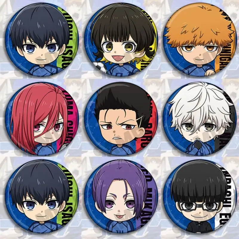 

Синий замок аниме Chigiri Hyoma значки бахира Megur Isagi Yoichi значки круглая брошь Kawaii Ita сумка орнамент Косплей Аксессуары