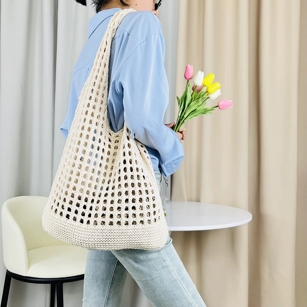 Summer Fashion Casual Breathable Knitting Packet All-Match Large Capacity Handbag For Gift Machine Washable