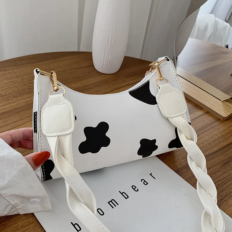 

Женская сумка из искусственной кожи с коровьим узором, модная дорожная Сумочка на плечо для покупок, багет для подмышек, кошелек для монет и ...