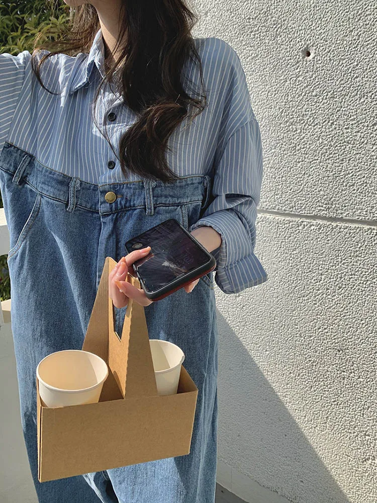 

Long Jean for Women Fake Two-piece Splicing Jeans Jumpsuit High Waisted Loose Straight Jeans Woman Wide Leg Pants Blue Trousers