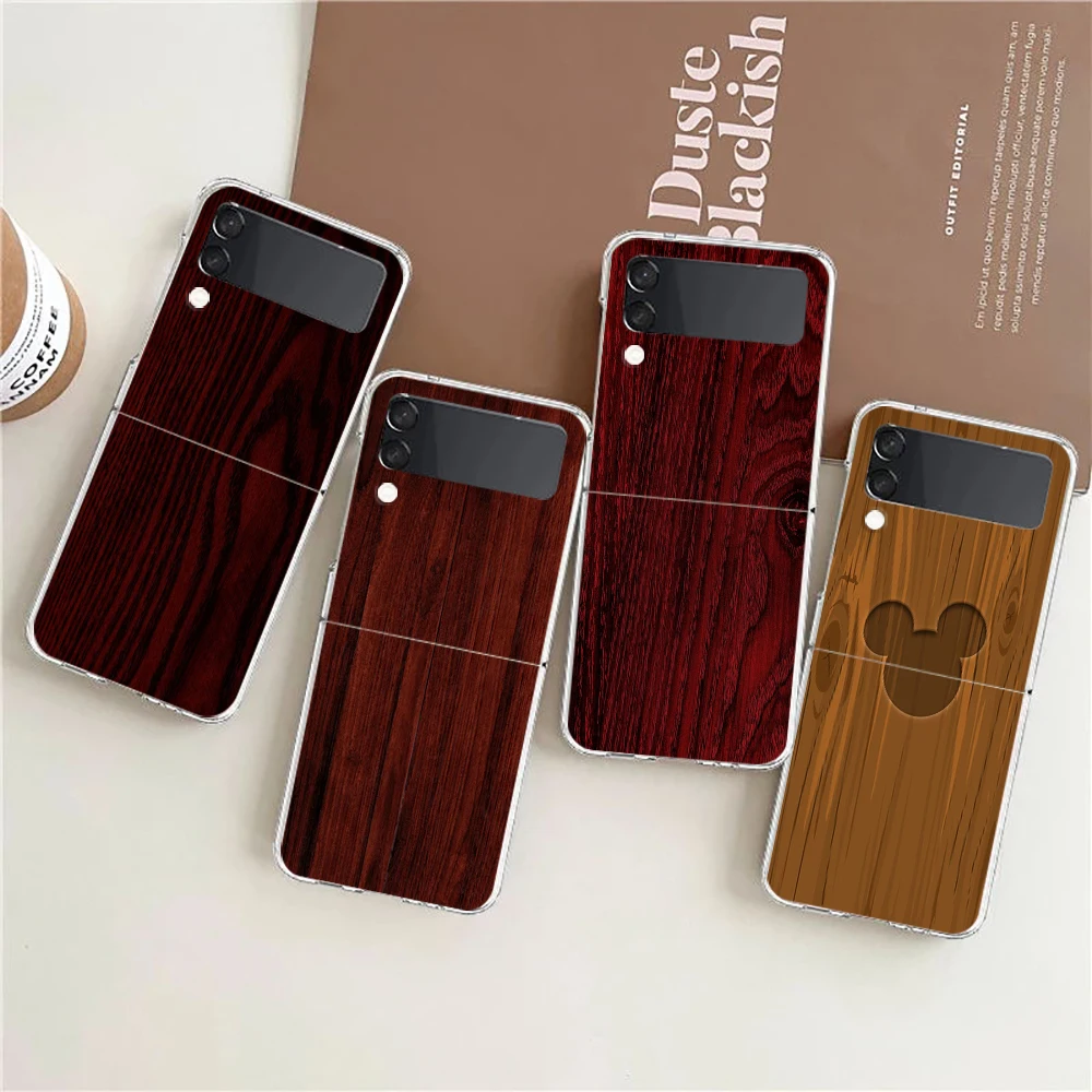 

Carved Wood Hard PC Phone Case For Samsung Galaxy Z Flip 4 Transparent ShockProof Cover for Samsung Z Flip 3 Shell Fundas Capas