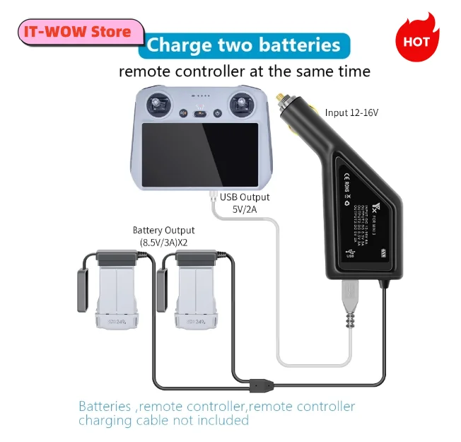 3 в 1 Автомобильное зарядное устройство для DJI Mini 3/3 Pro/4 Pro