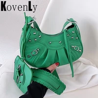 luxury brand woman bag rivet half moon hobo bags with mini purse casual lady shoulder bag punk style woman satchels handbag