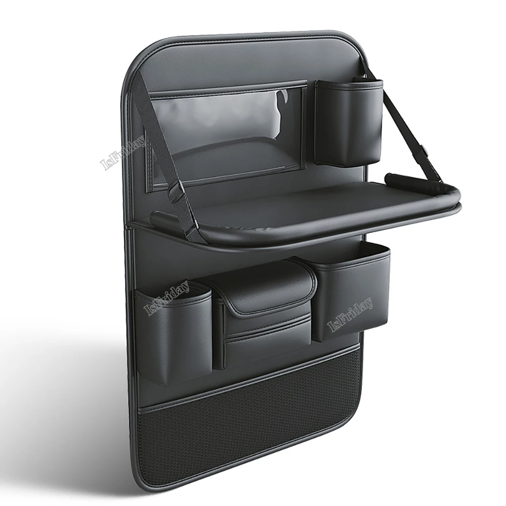 

Car Seat Back Organizer PU Leather Pad Bag Car Storage Organizer Foldable Table Tray Travel Storage Bag Auto Accessories 1Pc