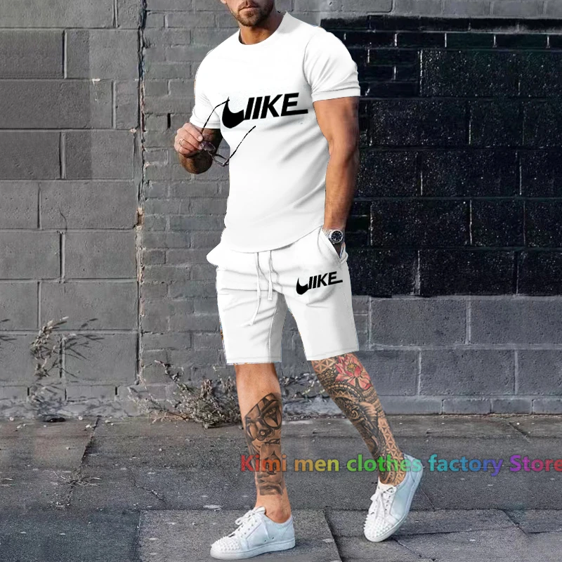 2 Piece Outfits Sets for Men Brand printing TShirts Shorts Sets Cotton Set Men Oversized 2023 New Summer Streetwear Tracksuit