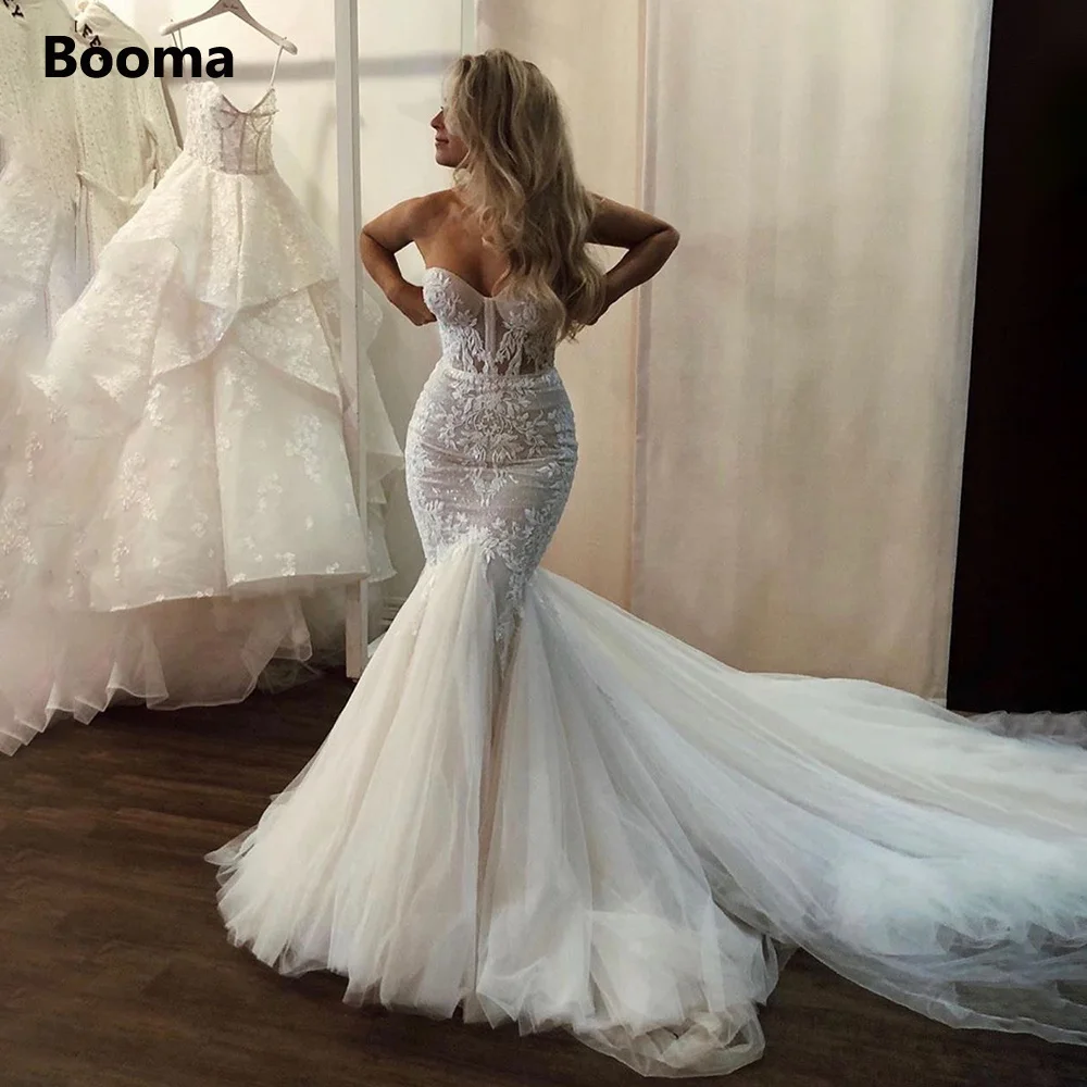 

Женское свадебное платье с длинным шлейфом Booma, элегантное милое платье с кружевной аппликацией и юбкой-годе, платье принцессы для невесты