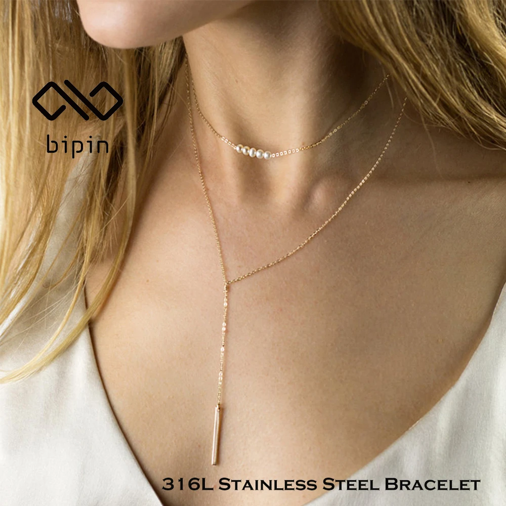 

Bipin Simple Stainless Steel Necklace Set 316L Women 14K Gold Necklace Luxury Jewelry Pendant