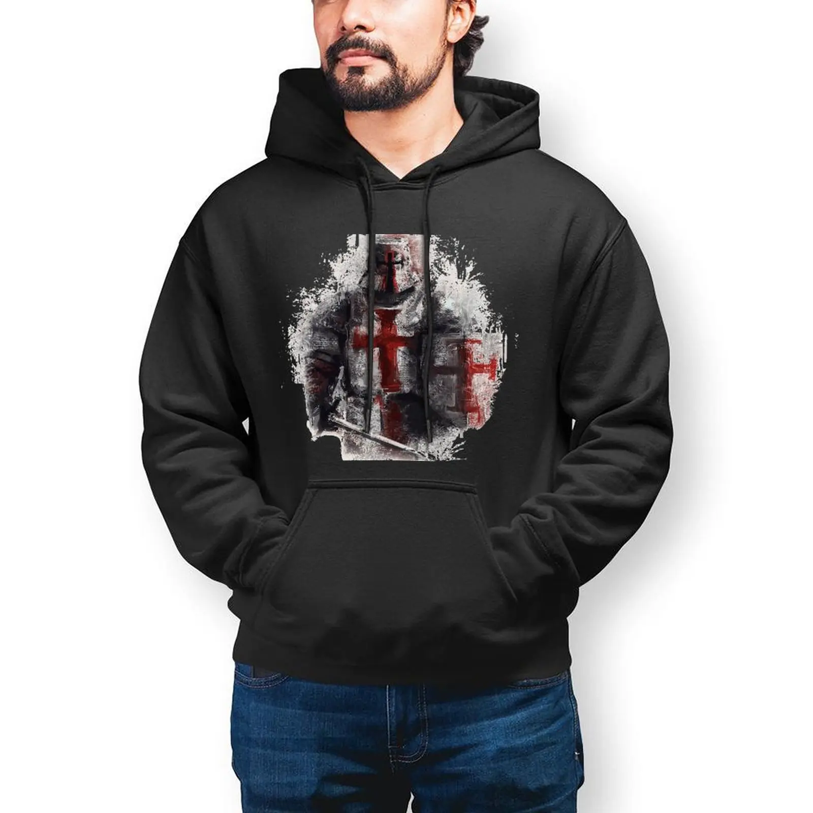 

Мужские повседневные толстовки Crusader, милый пуловер в стиле унисекс, толстовка с капюшоном, зимняя уличная одежда, свитшоты с графическим принтом, большие размеры