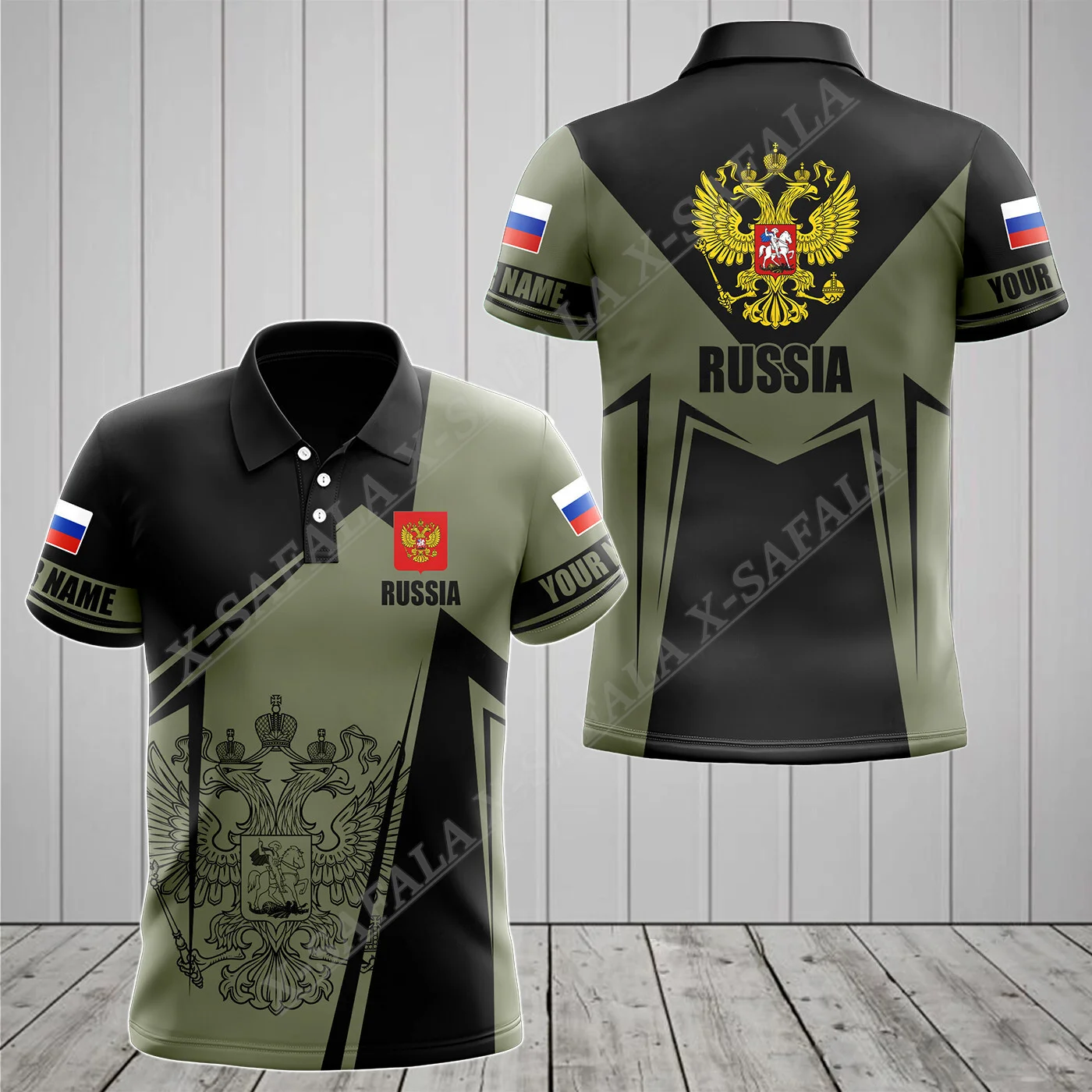 

CUSTOMIZE RUSSIA MAP COAT OF ARMS 3D Print Polo Shirts Men Collar Short Sleeve StreetWear Casual Top New Summer Clothing