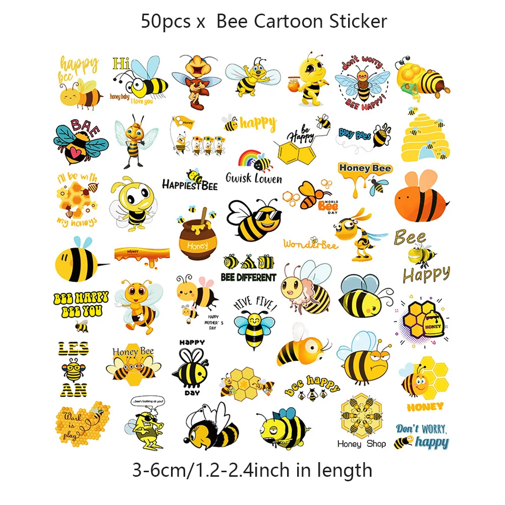 

50pcs Laptop For Kids Bee Cartoon Sticker Luggage Stationery Waterproof PVC Accessories Cup Windows DIY Craft Student Home Decor