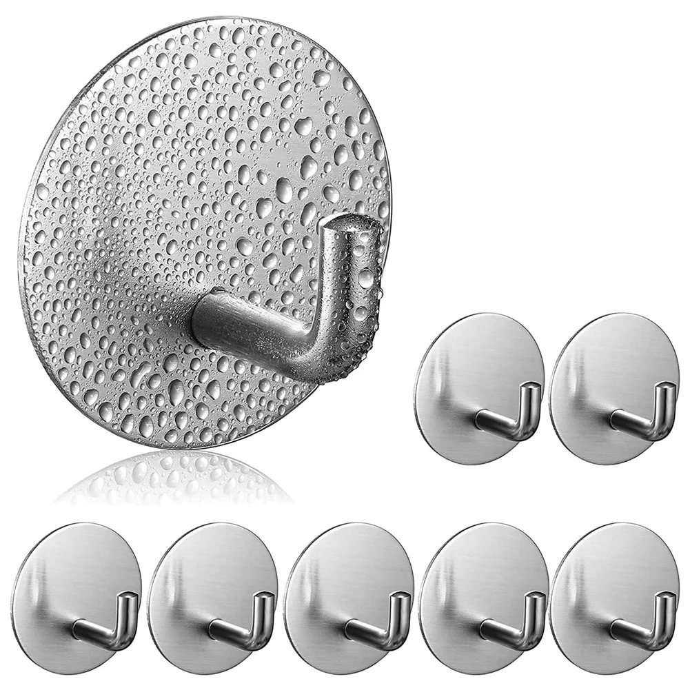 

10 Pieces Adhesive Hooks Heavy Duty Wall Hooks Stainless Steel Self Adhesive Hooks, Bathroom Kitchen Office Organizer