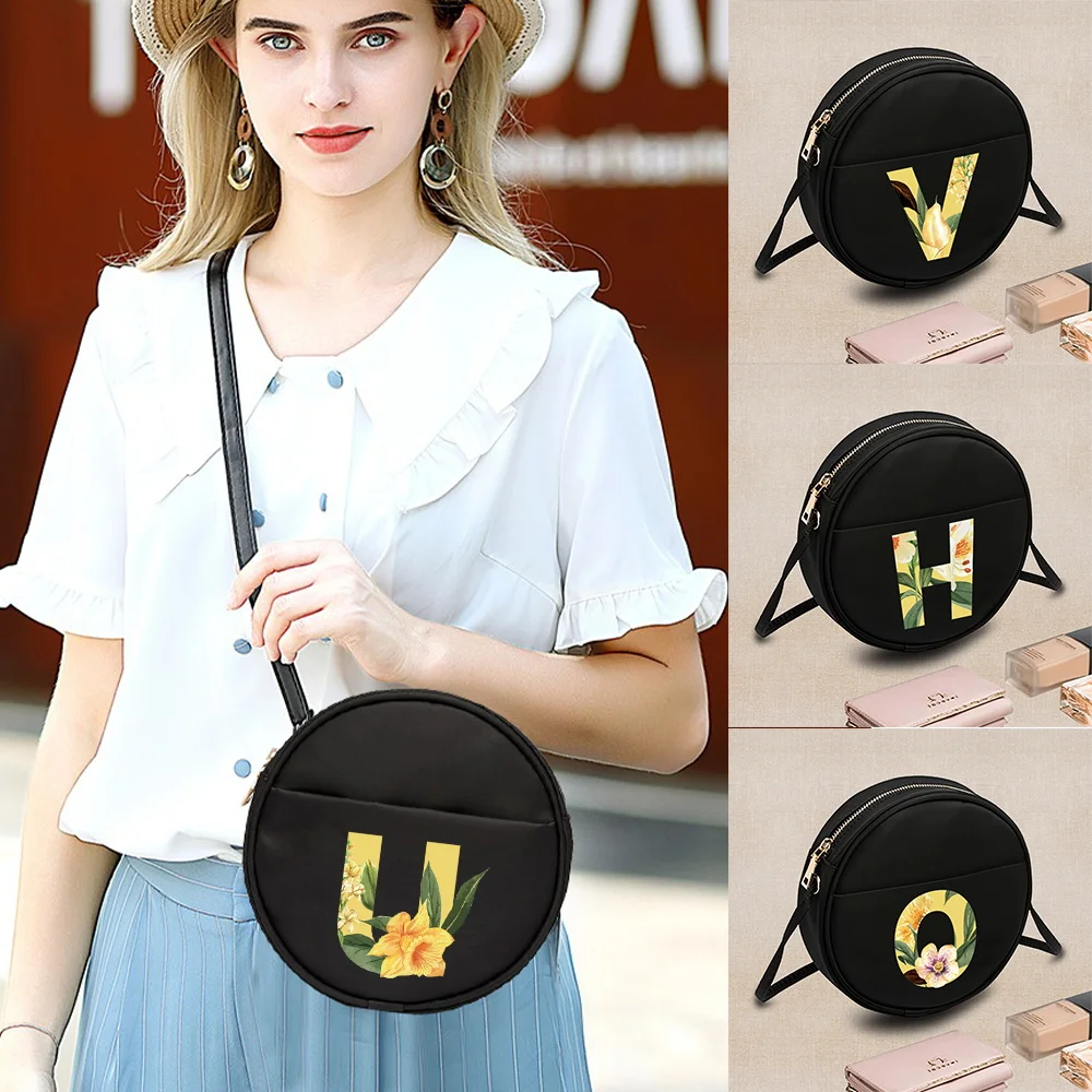 

2022 Fashion Women Round Crossbody Bag Pattern Letter Printed Ladies Small Messenger Shoulder Bag Small Coin Purse Handbags