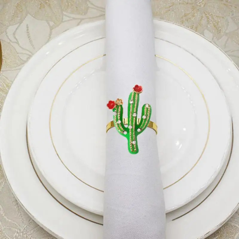 

6PCS Napkin Rings Set Cactus Napkin Ring Holders Decorative Napkin Buckle Wedding Party Dinner Christmas Table Decor Wholesale