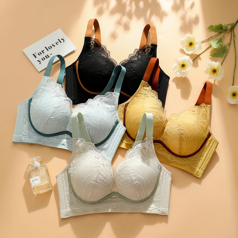 

No Underwire Gathering Bra Small Chest Permeability Sexy Fashion Underwear Women Anti-Sagging Wipe Lace Cup Noodles Soft Comfort