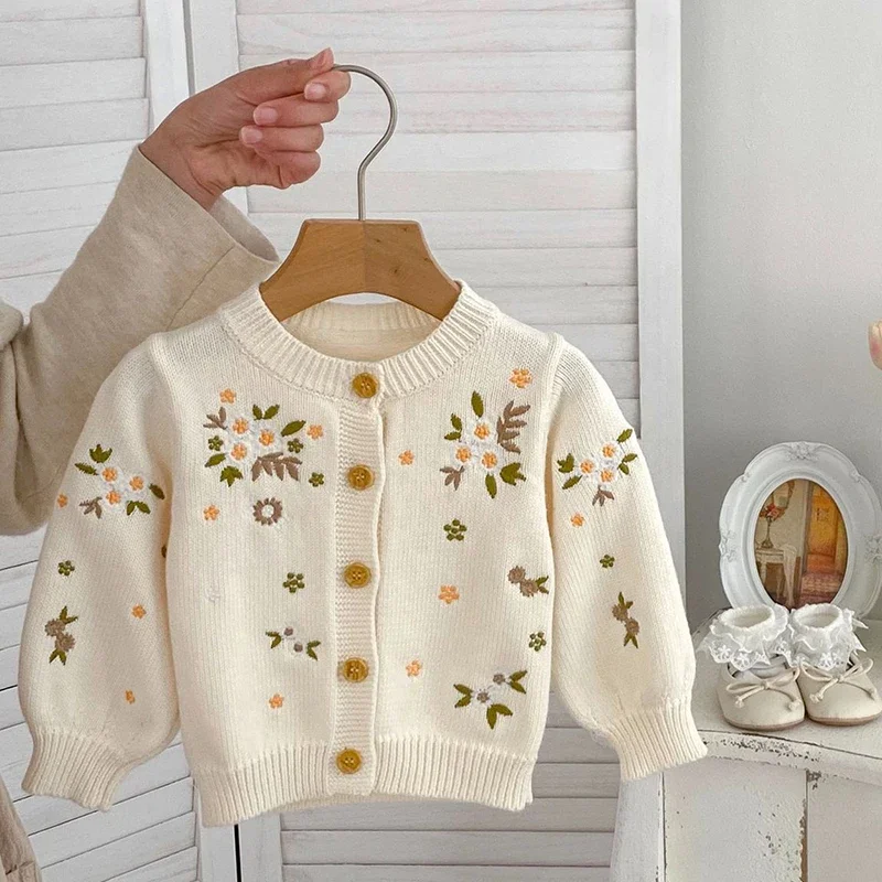 Хлопковый кардиган с цветочной вышивкой для новорожденных девочек 0-3 лет