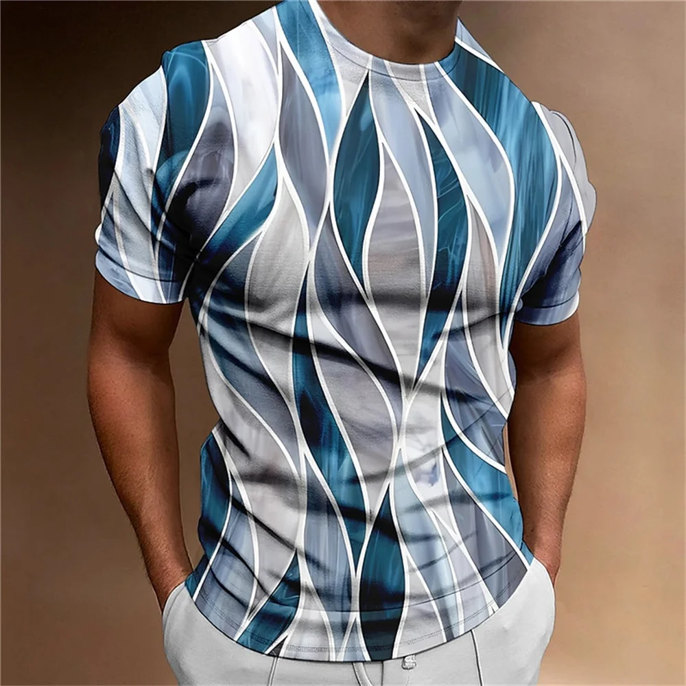 

Men T-Shirt Abstract Geometric Print Tee O Neck Streetwear 3d Print Outdoor Daily Short Sleeve Fashion Top Vintage Men Clothing