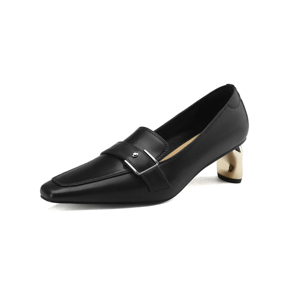 Cialisa 2023 Spring Pumps New Arrival Square Toe Genuine Leather Women Shoes Mixed Colors Strange Style Heels Footwear Black 40