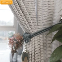 2022 new curtains for living dining room bedroom semi blackout nordic simple light luxury geometric jacquard hollow gauze wild
