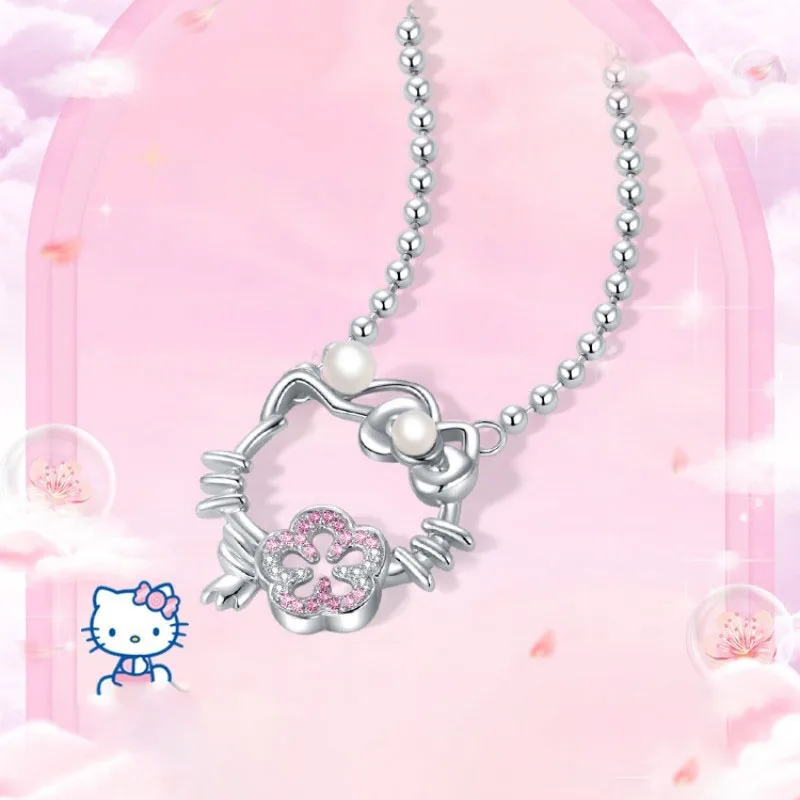 

Ожерелье Kawaii Sanrio с цветами вишни, котенок, милая кукла аниме, регулируемая бижутерия, аксессуар, подарок девочке на день рождения, детская иг...