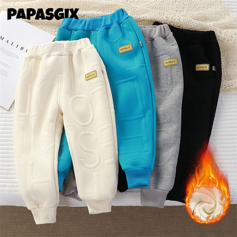 

Kids Long Pants Velvet Fleece Warm Trousers Children Thick Elasticated Pants Winter Cotton Casual Sports Pants Boys Girls 2-10Y