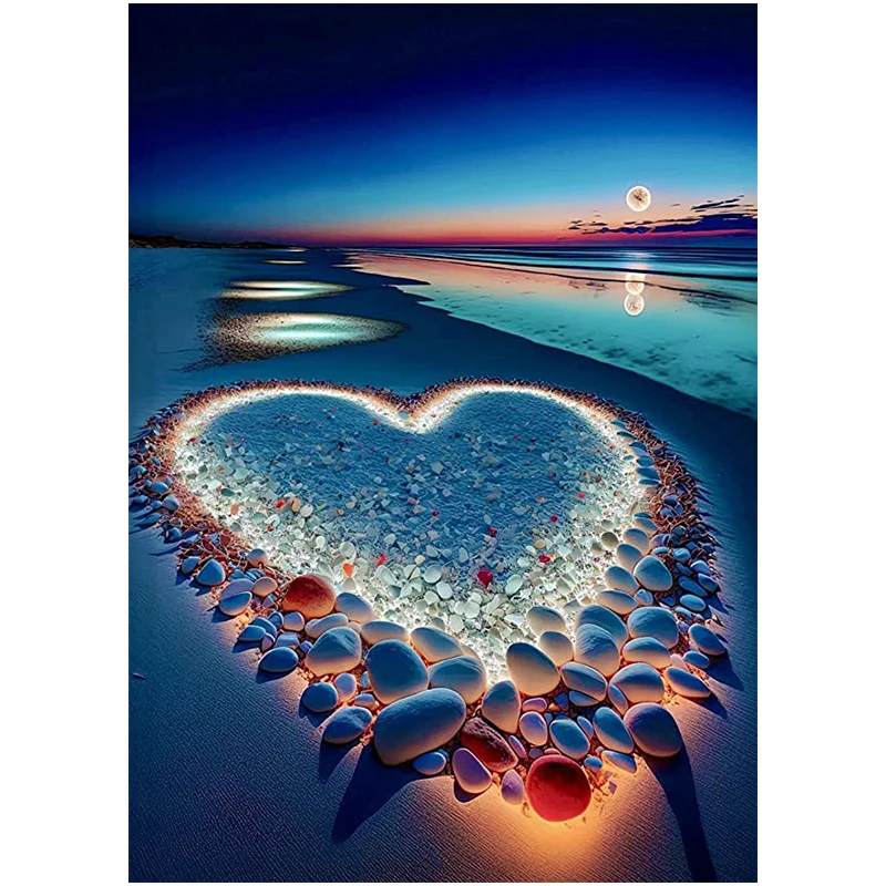 

5D DIY Diamond Painting Color Love Stone Embroidery Seaside Beach Scenery Mosaic Cross Stitch Heart Kit Handmade Home Decoration