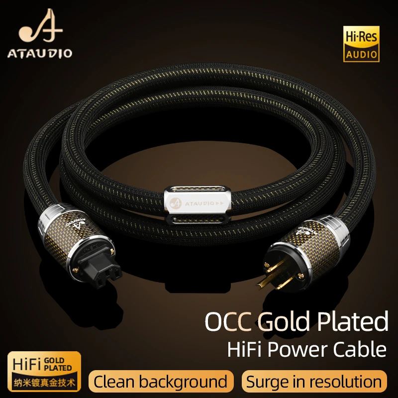 Фото Кабель питания ATAUDIO HiFi OCC позолоченный аудиокабель с высококлассным покрытием для ЕС/США/Австралии, защитная вилка из углеродного волокна для усилителя фильтра №3
