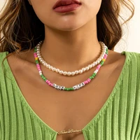 boho colorful seed beads letter short choker necklace for women trendy layered pearl necklaces set jewelry for neck collar girls