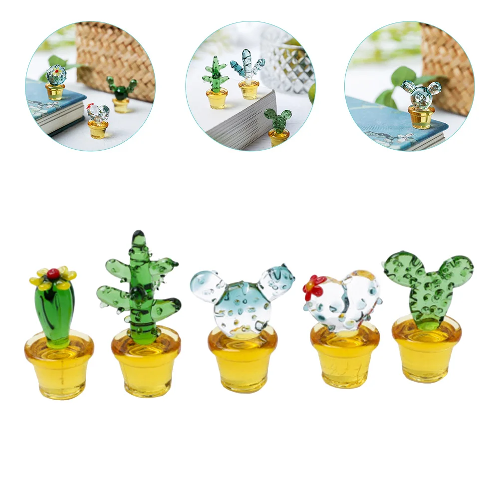 

Glass Figurine Mini Figurines Bonsai Cactiart Ornament Plantcar Craft Crystal Blown Decor Miniature Dashboard Statue Glasses