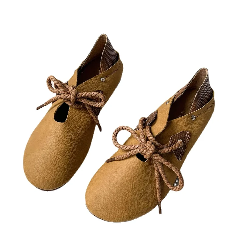 Shoes for Women New Lace-up Women's Flats Autumn Low-heeled Ladies Casual Flat Shoe Light Solid Round Head Female Walking Shoes