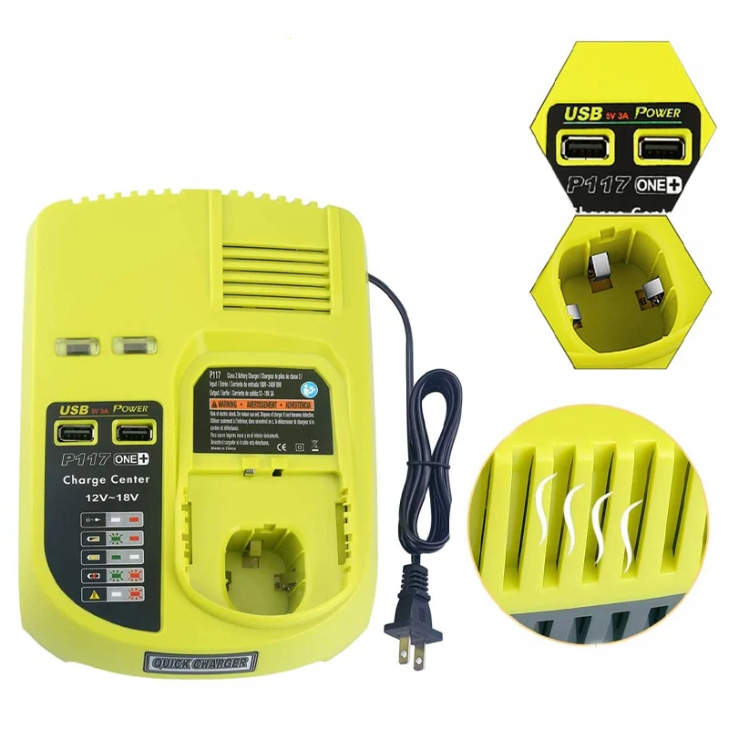 Зарядное устройство, 12–18 В, 3 A, для литиевых, никель-металлогидридных, никель-кадмиевых аккумуляторов для инструментов Ryobi ONE+, P104, P105, P107, P108, BCL1418