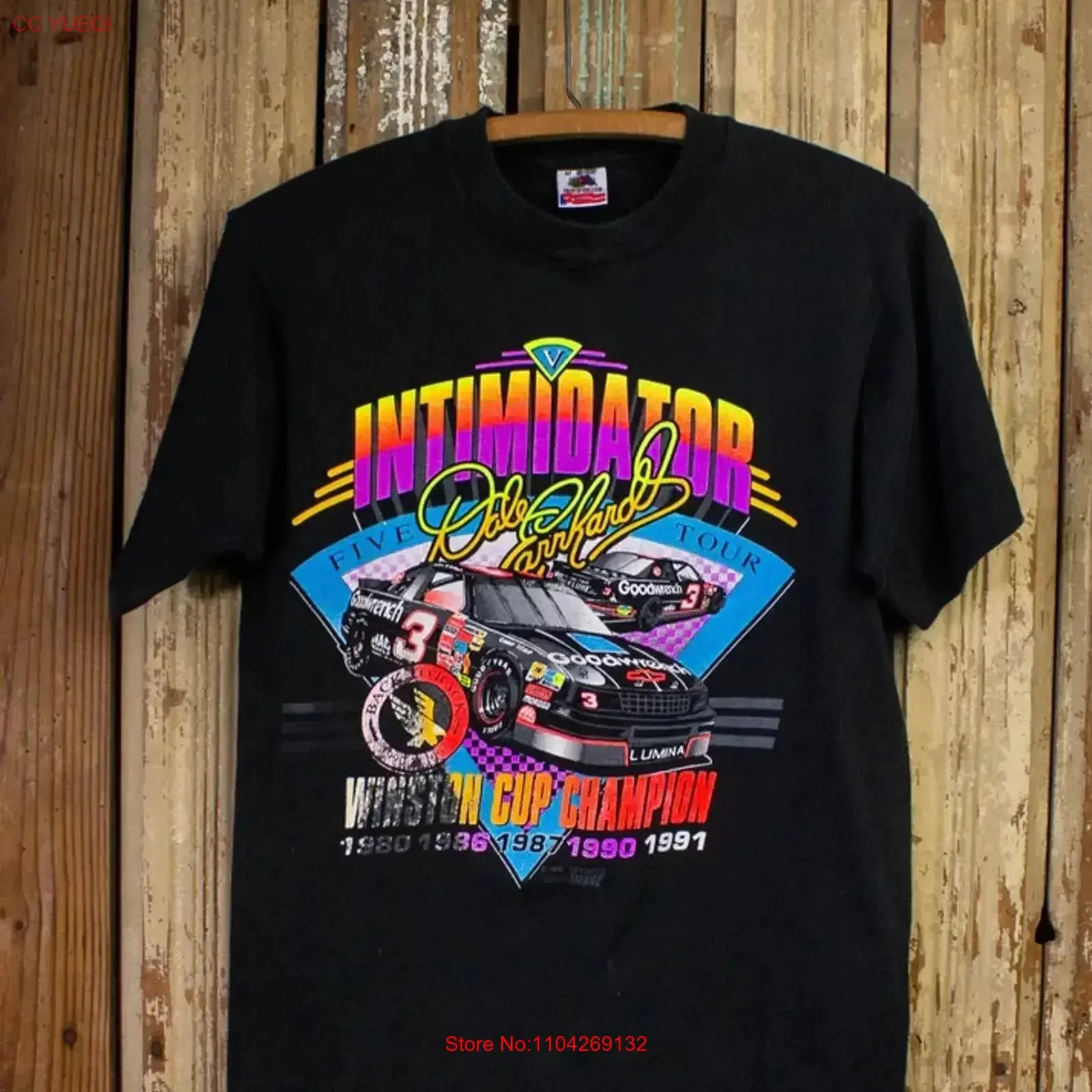 Фото Футболка с коротким рукавом Dale Earnhardt Intimidator Tour, черная, винтажная, с эффектом потертости, повседневная, с графическим принтом, мужская, слегка эластичная, KV29970 №1