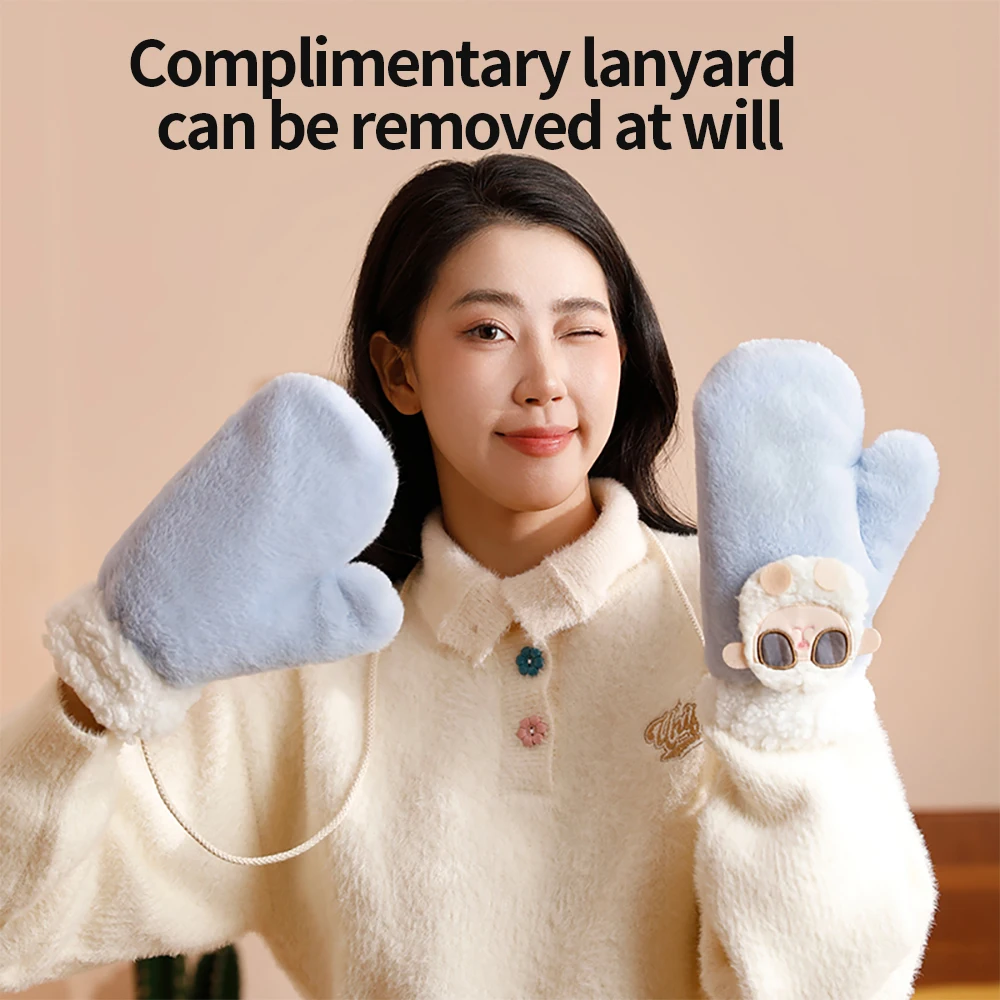 

Winter Cute Heated Gloves Thermal Warm Gloves With Battery USB Powered Soft Durable Gloves Home Travel Hiking Gifts cartoon