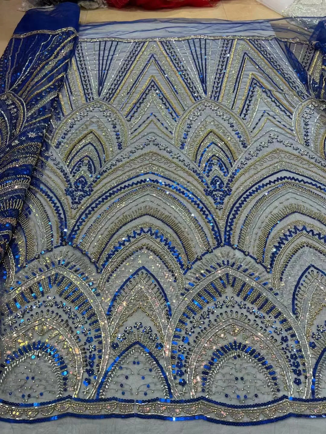 

African Lace Fabric 2023 Handmade Beaded Lace Fabric France Sequins Nigerian Embroidery Bridal Mesh Lace Fabric For Sewing