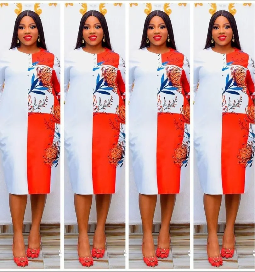 

African Dresses for Women Dashiki Floral Print Patchwork Dress African Clothes dress Office Lady Summer Bodycon Robe Femme