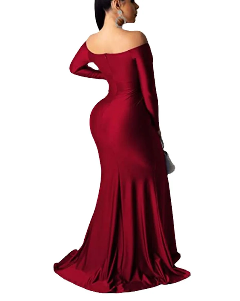 PLEINDI Luxurious Evening Dresses V-Neck Mermaid Long Sleeves Floor-Length Chiffon 2022 New of Exquisite Ruched Prom Wome Dress