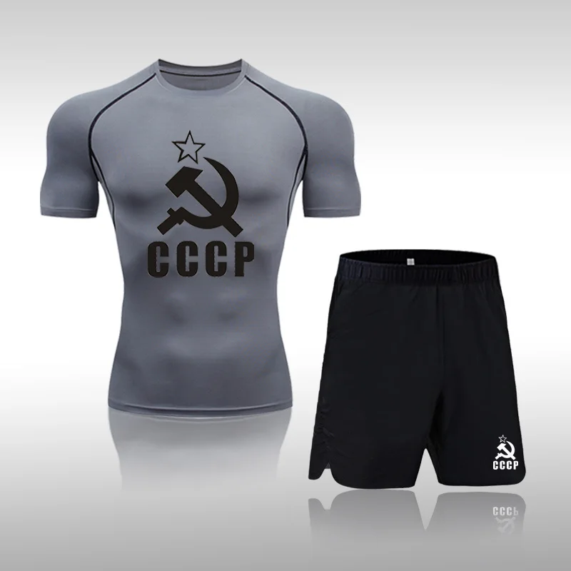

Быстросохнущая мужская тренировочная спортивная одежда, комплект для спортзала, фитнеса, компрессионный спортивный костюм, облегающая Спо...