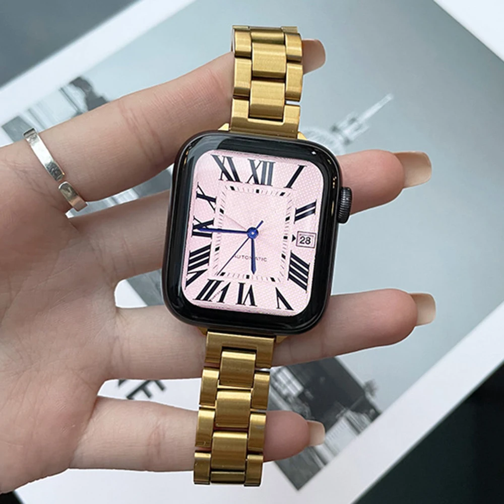 Фото Ремешок из нержавеющей стали для Apple Watch Band 45 мм 41 мм 38/42 мм 3 7 SE, металлический звеньевой браслет для IWatch Series 6 5 4 40 мм 44 мм №3