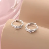 shiny cubic zirconia circle geometry hoop earrings sweet bow round earrings for women wedding party jewelry