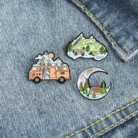 creative outdoor mountain enamel pin personality moon tent brooch clothes adventure badge jewelry gifts for friends and children