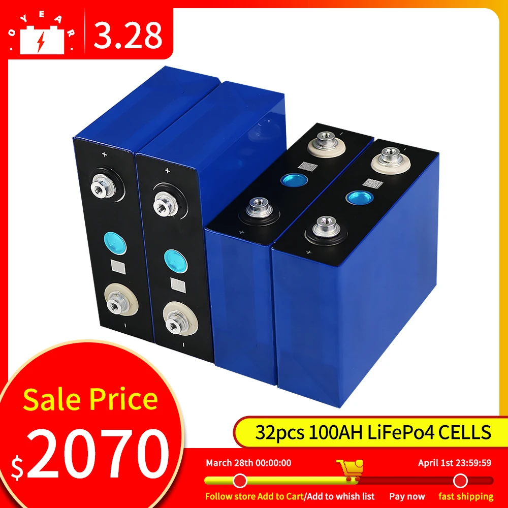 

Аккумуляторные батареи lifepo4, 3,2 в, Ач, абсолютно новые, глубокий цикл класса А с бесплатными шинами для системы хранения солнечной энергии PV RV...